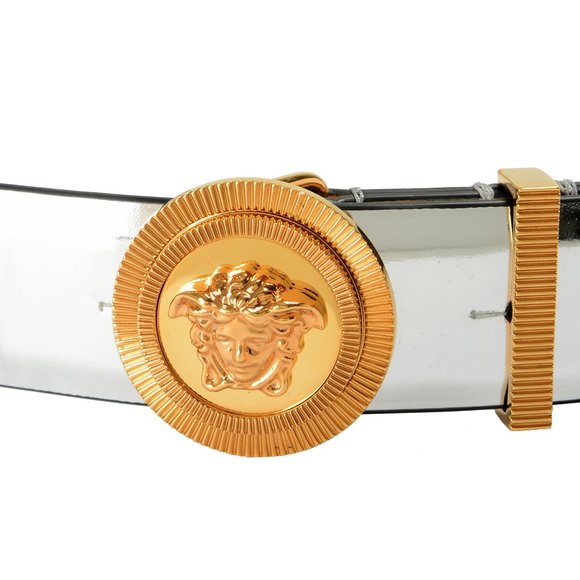 Versace Women\'s Silver Leather Medusa Head Decorated Buckle Belt US 42 IT 105 main image 3